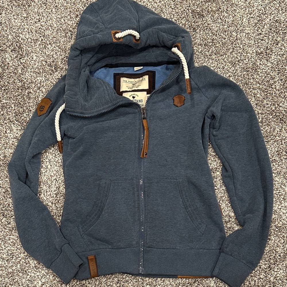 Naketano The Poets Heathered Blue Full Zip Hoodie Sweatshirt